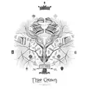 Hand-drawn tree featuring a intricate crown composed of open books, from which random inscriptions gracefully emerge. tattoo design idea