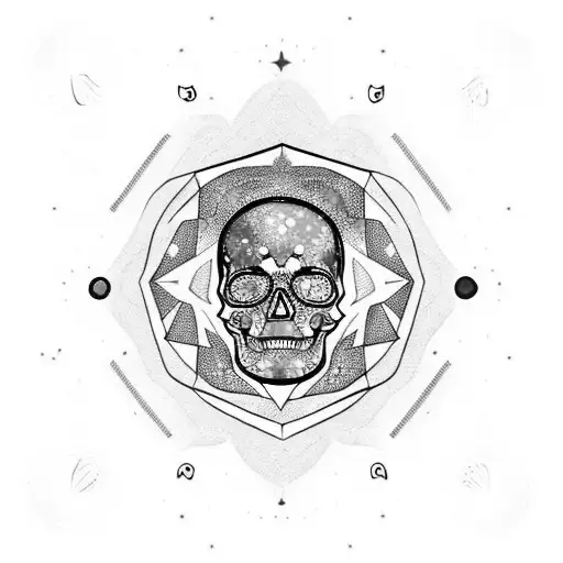 cosmic skull surrounded by cosmic honeycomb tattoo design idea