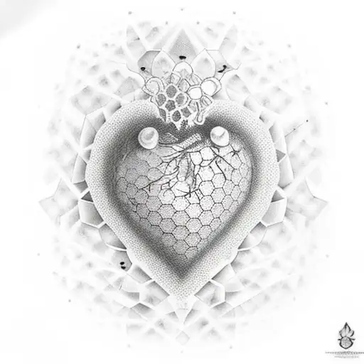 A realistic cosmic heart with honeycomb textures integrated into the design tattoo design idea