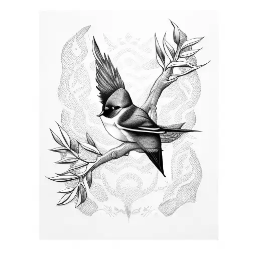 gothic swallow holding olive branch tattoo design idea
