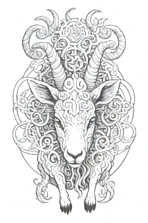 lamb with seven horns and seven eyes surrounded tattoo design idea