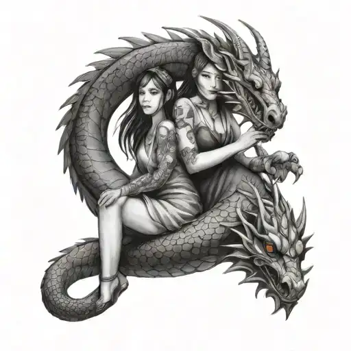 girl and dragon tattoo design idea
