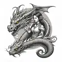 girl and dragon tattoo design idea