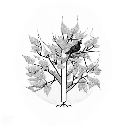 Cardinals on tree with branches number 4 tattoo design idea