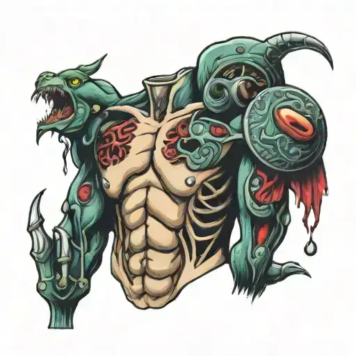 open torso with weird organs tattoo design idea