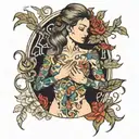 girl opening her torso tattoo design idea