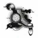 Geography globe with hiking boots and a sports ball intertwined tattoo design idea