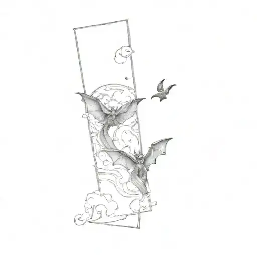 Moon and bats and clouds  tattoo design idea