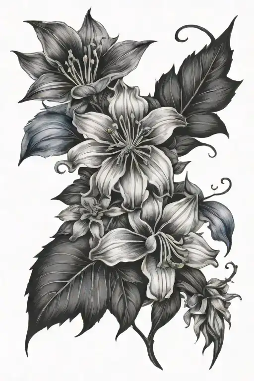 sleeve tattoo featuring a colorado columbine flower, alpine forget me not flower, fringed gentian flower  tattoo design idea