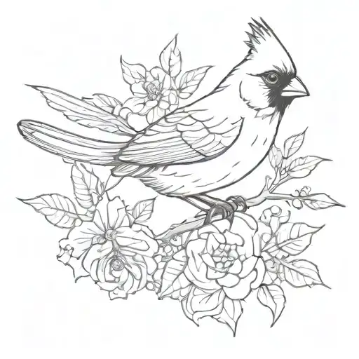 feminine linework cardinal tattoo  tattoo design idea