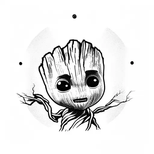 baby groot with a halo  tattoo design idea
