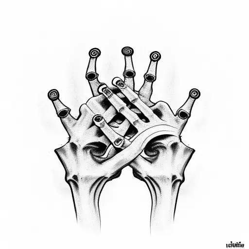 two skeleton hand peace sings with snake eye in middle  tattoo design idea