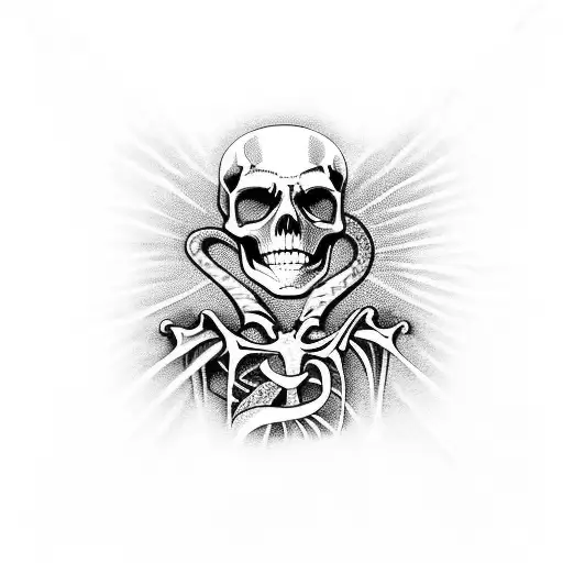 two skeleton hand peace sings with snake eye in middle  tattoo design idea