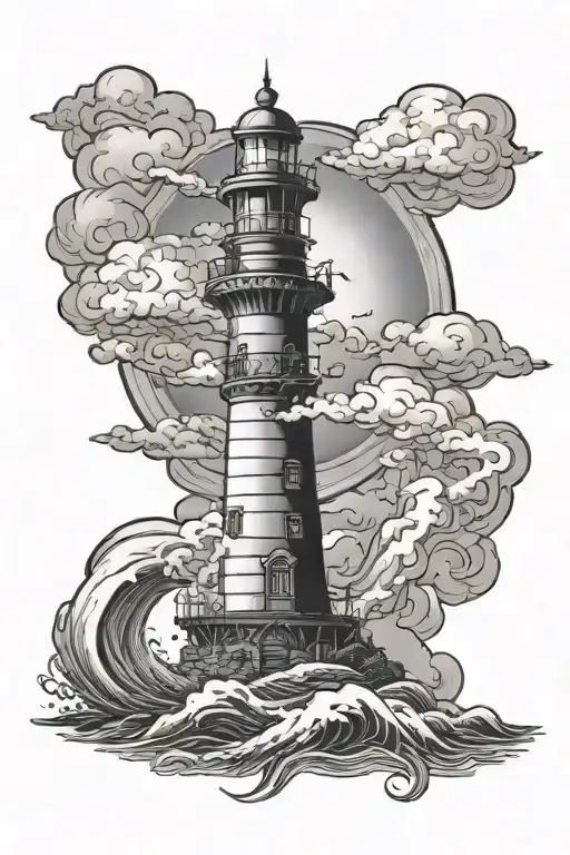 stormy lighthouse guiding tattoo design idea