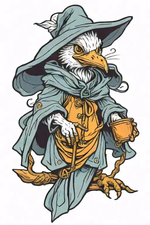 new school tattoo female goose with brown eyes wearing a lord of the rings wizard robe  tattoo design idea