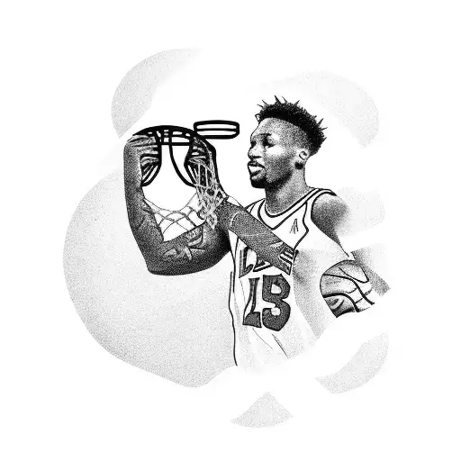 A basketball player dunking a dollar bill into a hoop tattoo design idea