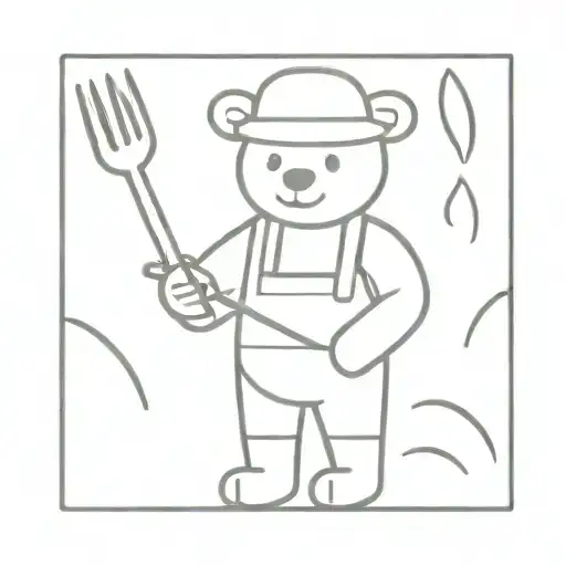 farmer teddy bear with pitchfork tattoo design idea