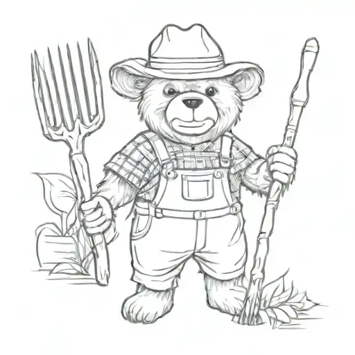 farmer teddy bear with pitchfork tattoo design idea
