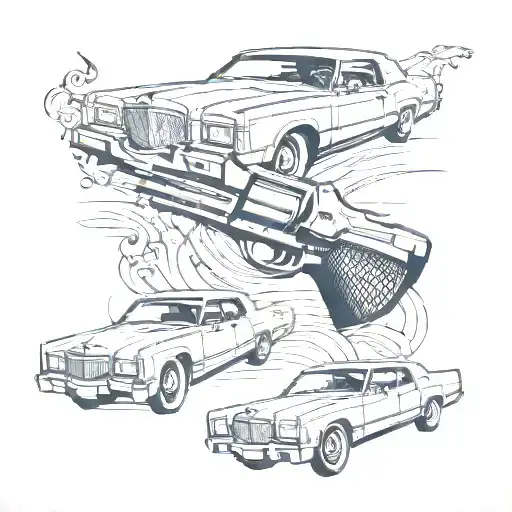 1971 lincoln continental design with someone shooting a glock tattoo design idea
