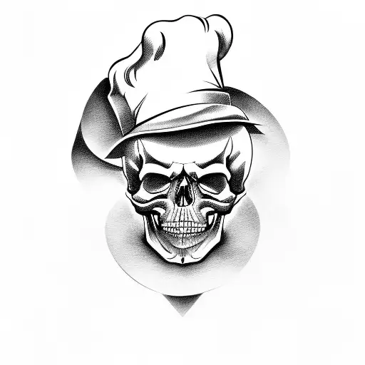 Blackwork "A Skull With A Chef's Hat And Crossed..." Tattoo Idea