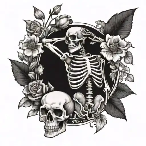 "the the world has changed. don't you find it strange that you just went ahead and carried on?" skeleton with flowers  tattoo design idea