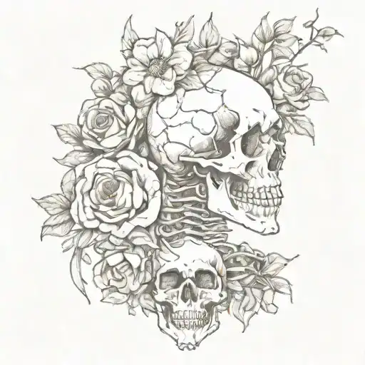 "the the world has changed. don't you find it strange that you just went ahead and carried on?" skeletons with flowers  tattoo design idea