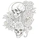 "the the world has changed. don't you find it strange that you just went ahead and carried on?" skeletons with flowers  tattoo design idea