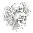 "the the world has changed. don't you find it strange that you just went ahead and carried on?" skeletons with flowers  tattoo design idea