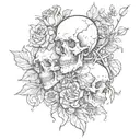 "the the world has changed. don't you find it strange that you just went ahead and carried on?" skeletons with flowers  tattoo design idea