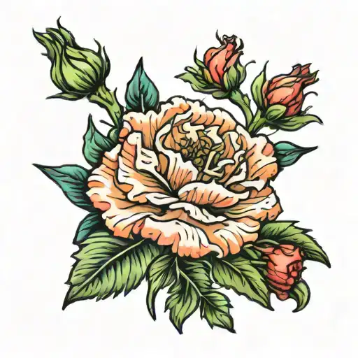 Carnation with poppy and snowdrop flowers tattoo design idea