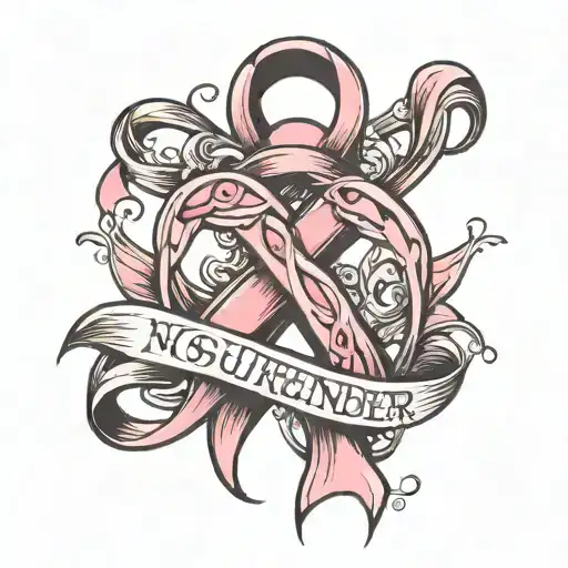 no surrender breast cancer ribbon intertwined tattoo design idea