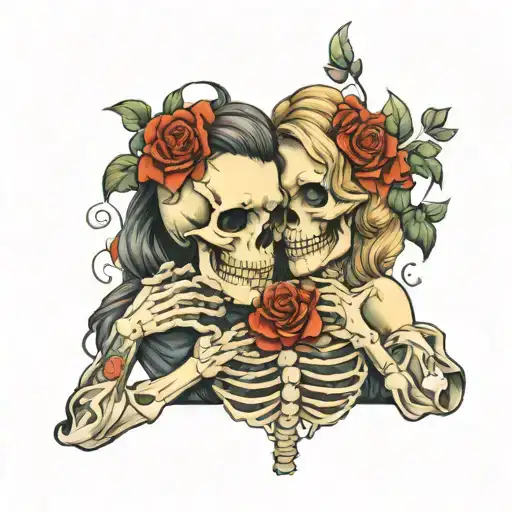 Looking at the bride's skeleton in love tattoo design idea