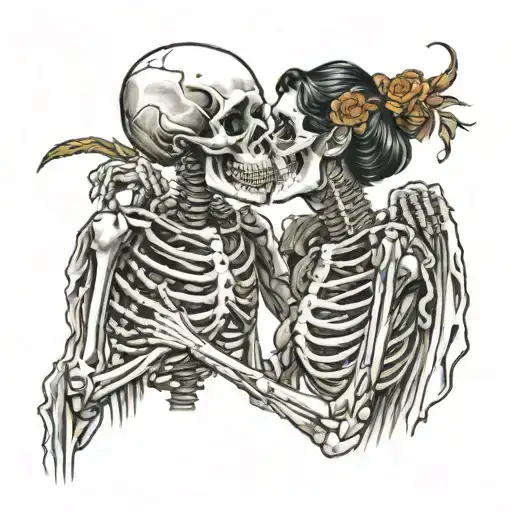 Kissing the skeleton of Dumad's bride tattoo design idea