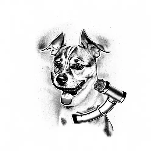 dog with metal pipe stuck in stomach tattoo design idea