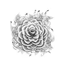 A surreal composition of musical notes intertwining with vines and flowers tattoo design idea