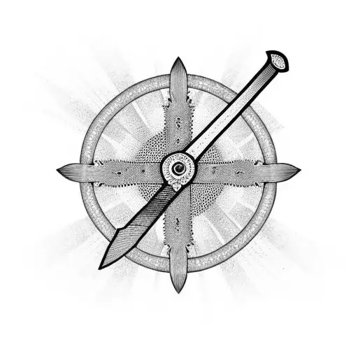 minimalist sword that looks like a cross with a single flower behind. tattoo design idea