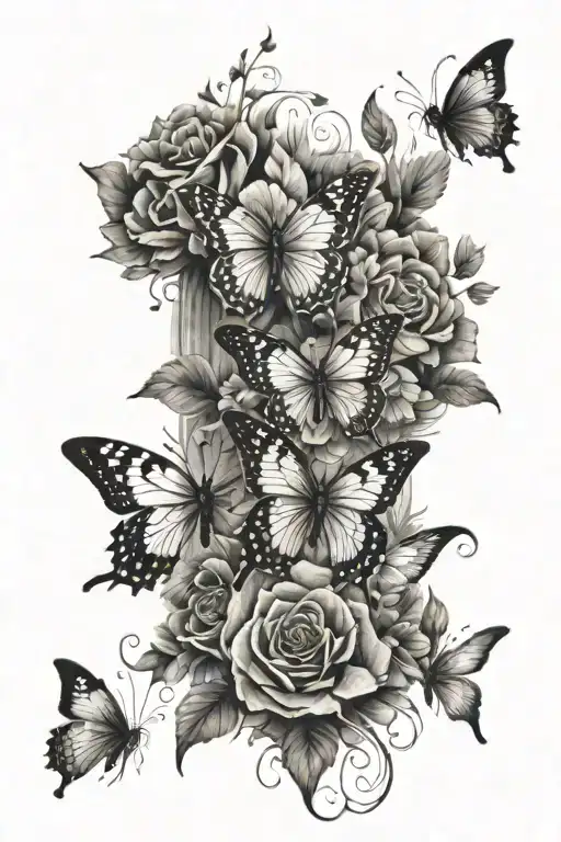 spine tattoo with flowersfour butterflies tattoo design idea