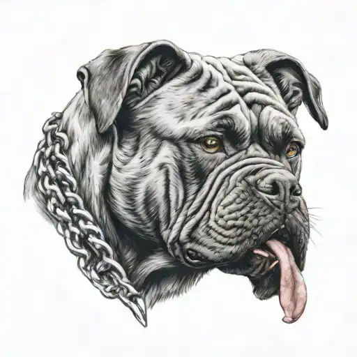cane corso growling with figaro chain  tattoo design idea