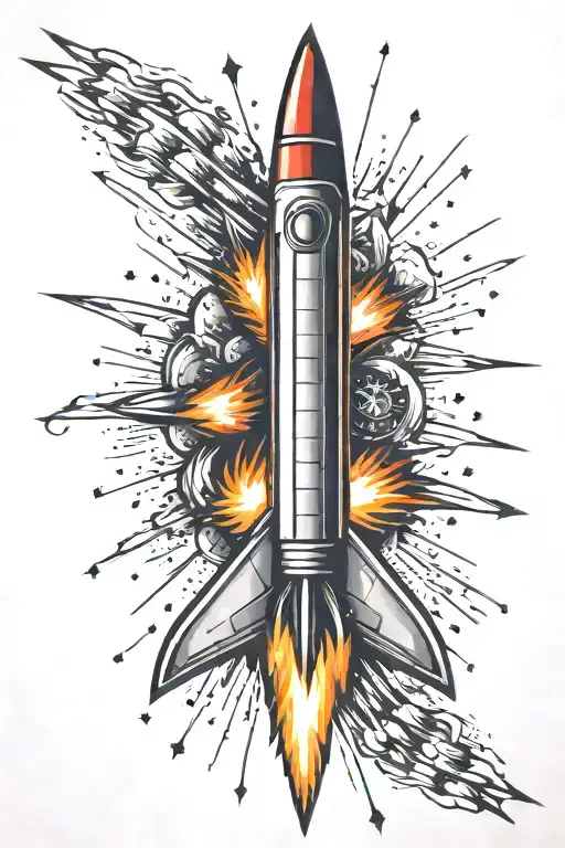 rocket and fireworks exploding in the night tattoo design idea