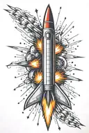 rocket and fireworks exploding in the night tattoo design idea