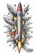 rocket and fireworks exploding in the night tattoo design idea