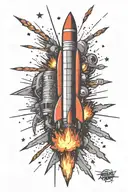 rocket and fireworks exploding in the night tattoo design idea