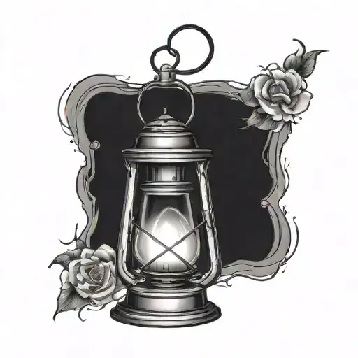 A symbolic tattoo of a lantern illuminating a path through the darkness of night, representing solitude and self-discovery tattoo design idea