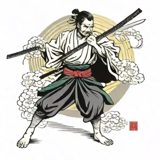 Japanese Samurai wielding a katana tattoo design idea