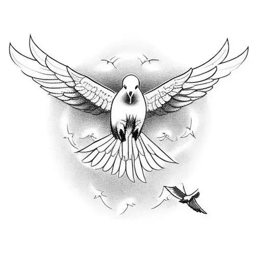 Incorporate a heavenly scene with doves flying around a motorcycle tattoo design idea