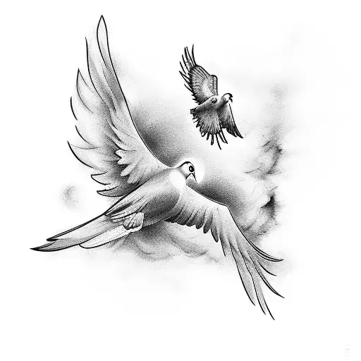 Incorporate a heavenly scene with doves flying around a motorcycle tattoo design idea