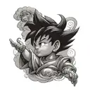 Child goku on the flying cloud with oreola on his head tattoo template. tattoo design idea