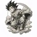 Child goku on the flying cloud with oreola on his head tattoo template. tattoo design idea