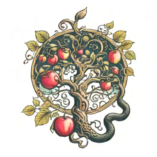 apple tree of life with dark snake tattoo design idea