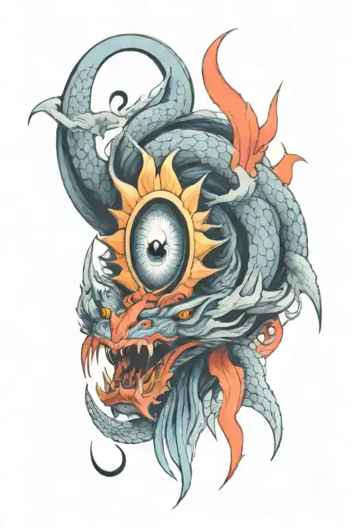 dragon wrapped around the third eye pyramid tattoo design idea